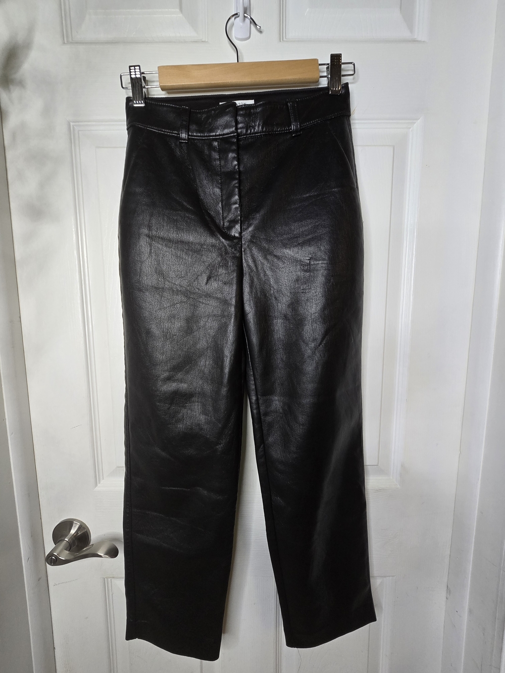 Aritzia Babaton Black Faux Leather High Rise Straight Leg Pants Size 0